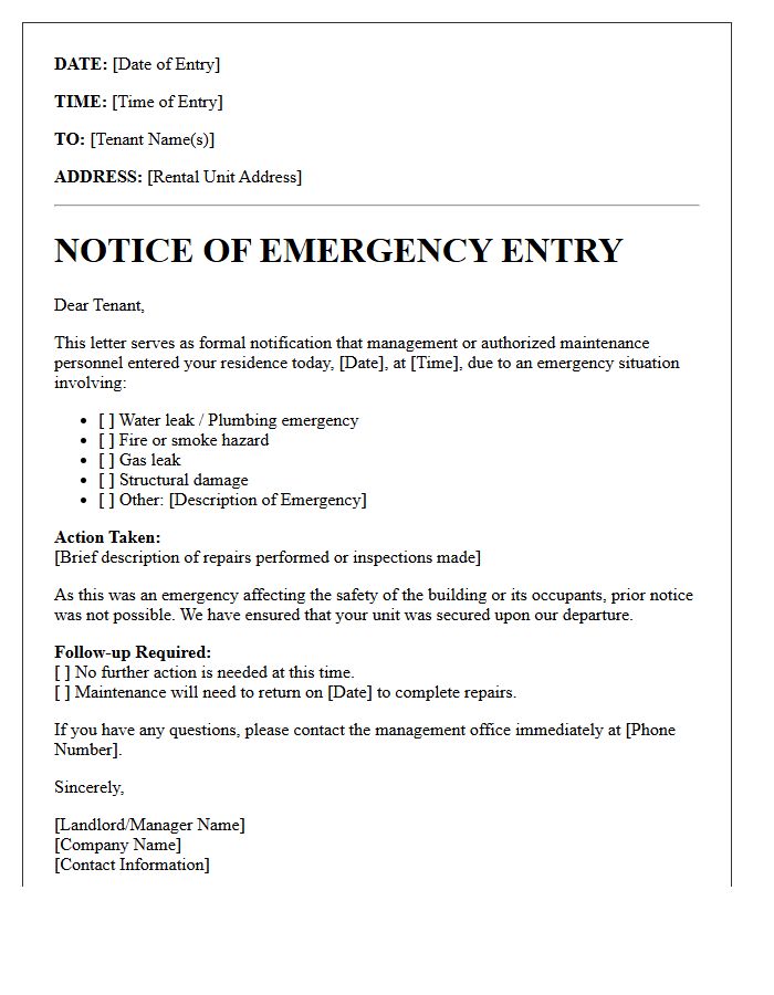 Emergency Repair Entry Notice Letter