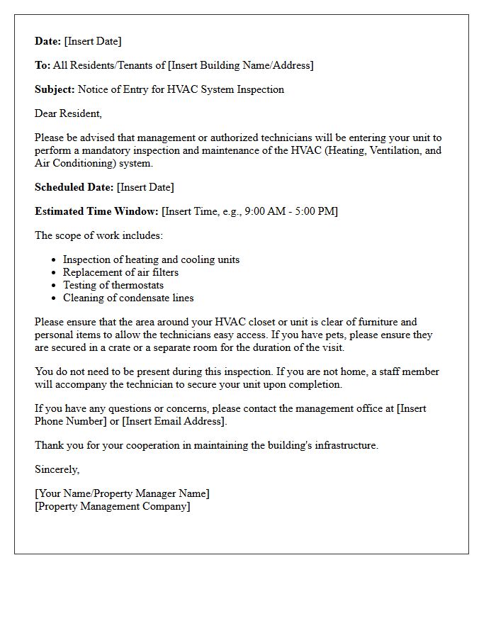 HVAC System Inspection Entry Letter