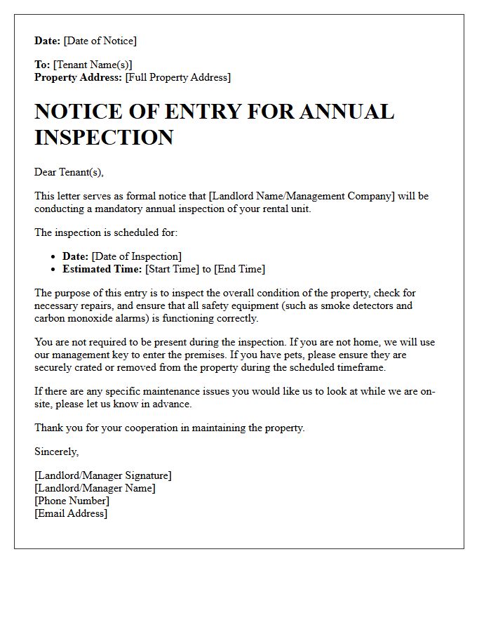 Annual Property Inspection Entry Letter
