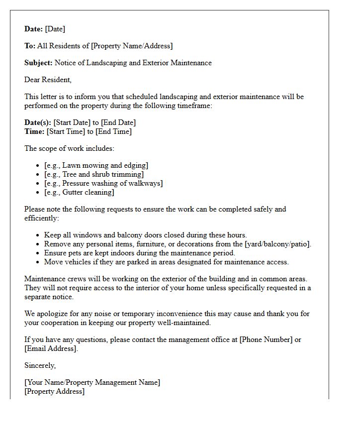 Landscaping and Exterior Maintenance Entry Letter