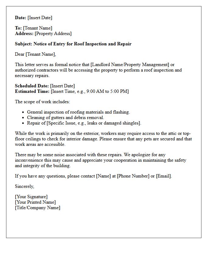 Roof Repair and Inspection Entry Letter