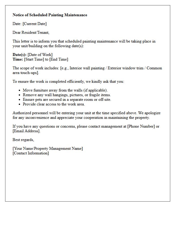 Scheduled Painting Maintenance Entry Letter