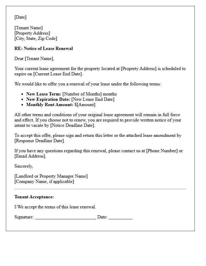 Residential Lease Renewal Notice Letter