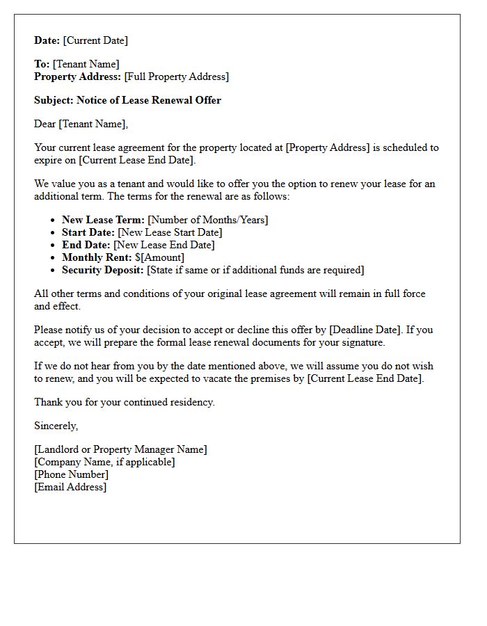 Official Letter of Lease Renewal Offer