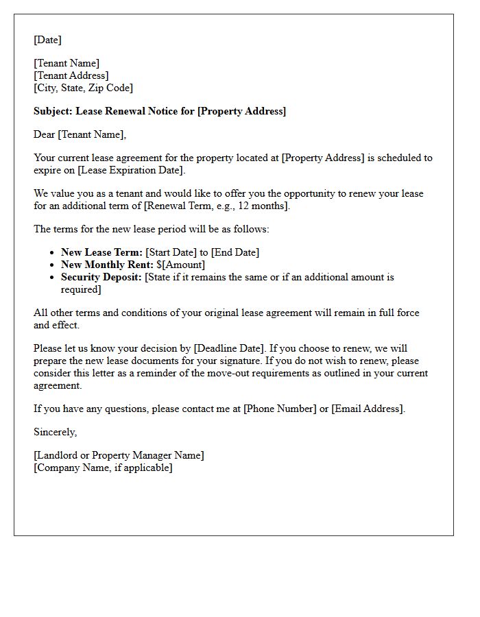 Property Lease Renewal Notice Letter