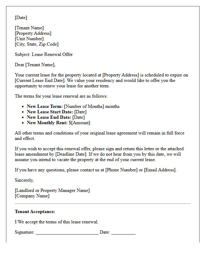 Standard Lease Renewal Offer Letter