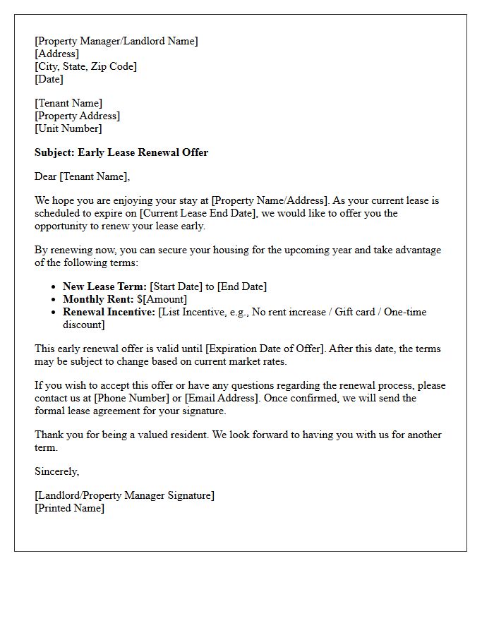 Early Lease Renewal Offer Letter