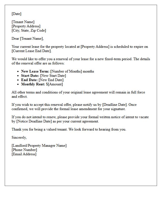 Fixed-Term Lease Renewal Offer Letter