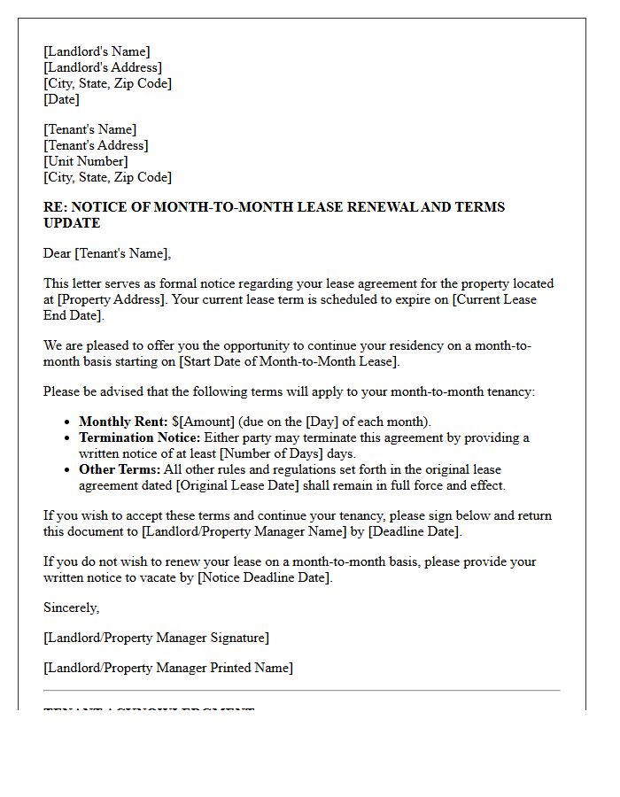 Month-to-Month Lease Renewal Notice Letter