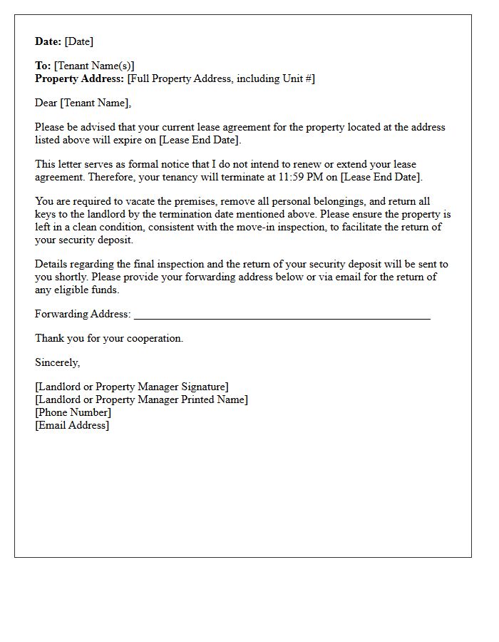 Standard Landlord Notice Of Non-Renewal Of Lease Letter