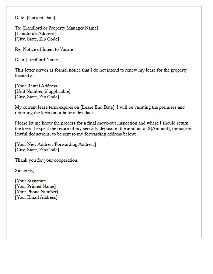 Standard Tenant Notice Of Non-Renewal Of Lease Letter