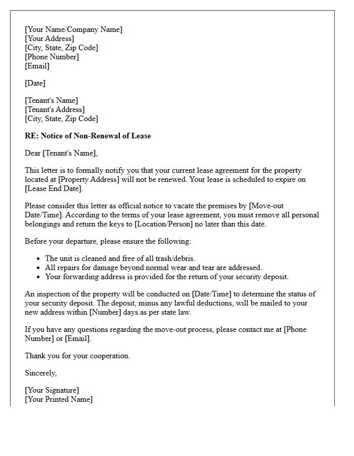 Residential Property Non-Renewal Of Lease Letter
