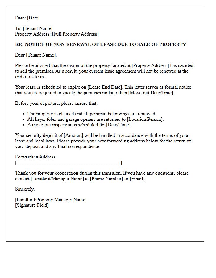 Property Sale Non-Renewal Of Lease Notice Letter