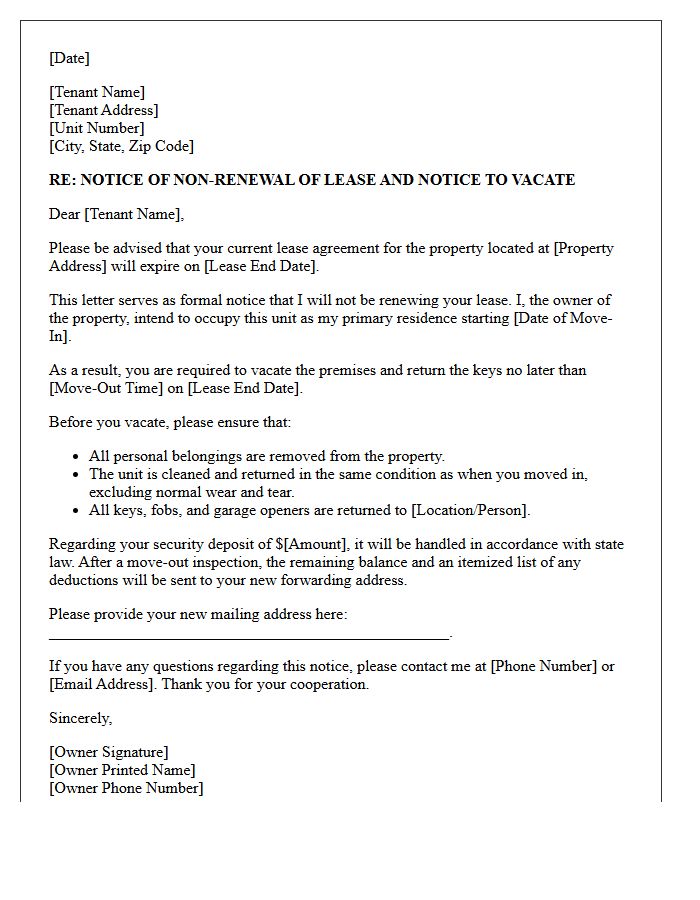 Owner Move-In Lease Non-Renewal Notice Letter