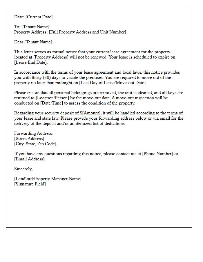 Thirty-Day Notice Of Lease Non-Renewal Letter