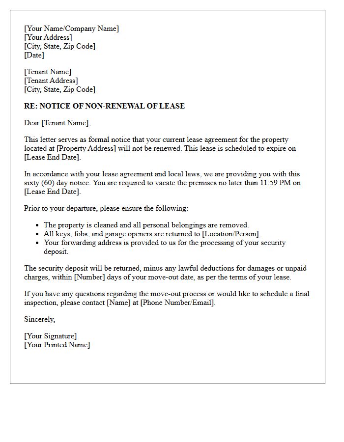 Sixty-Day Notice Of Lease Non-Renewal Letter