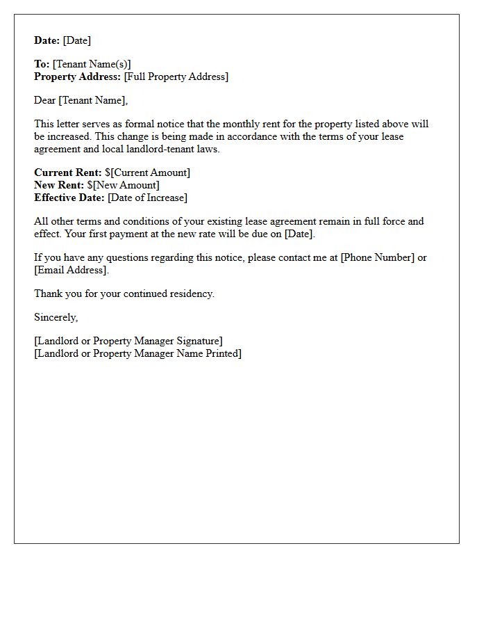 Rent Increase Notice Letter