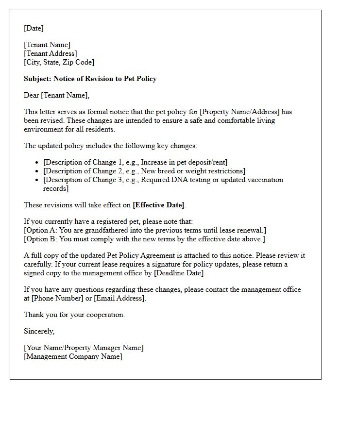 Pet Policy Revision Notice Letter