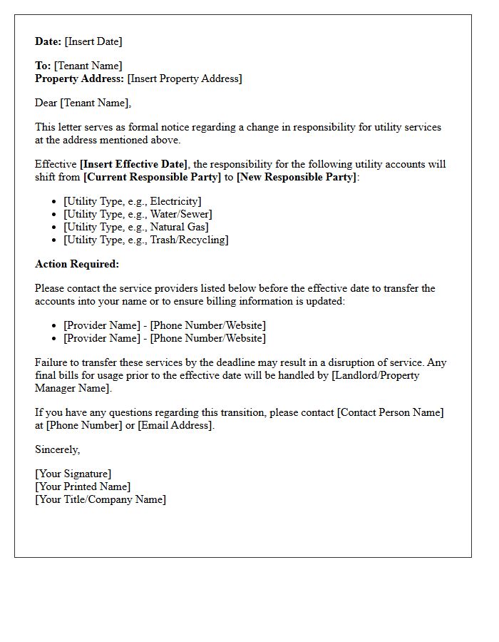 Utility Responsibility Shift Notice Letter