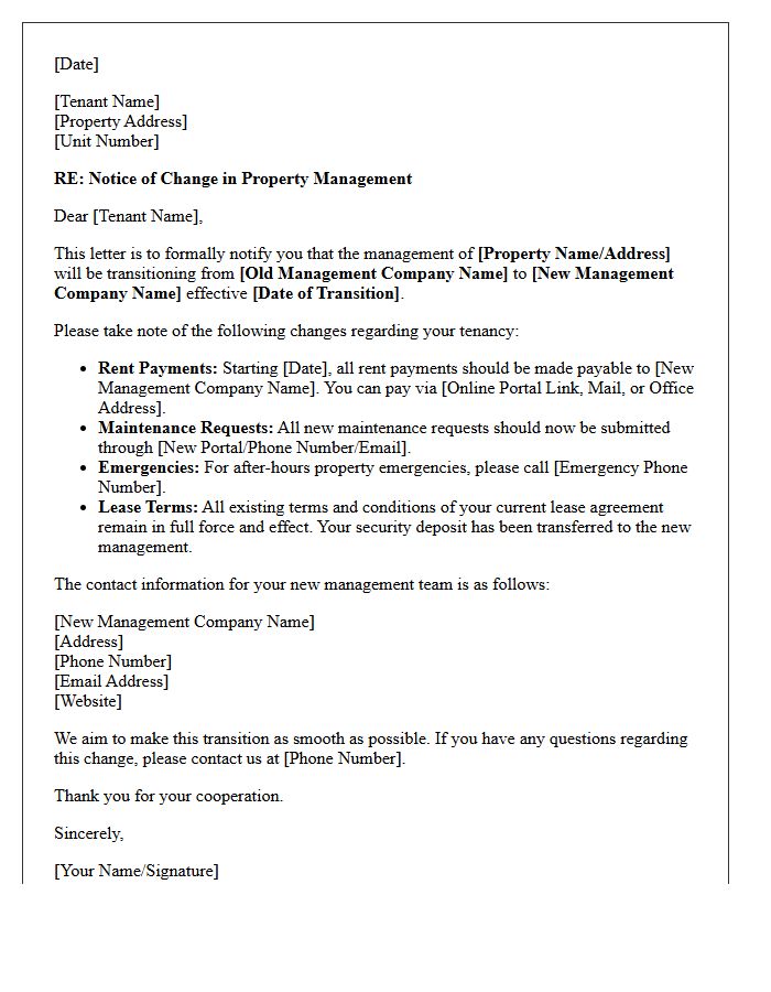 Property Management Transition Notice Letter