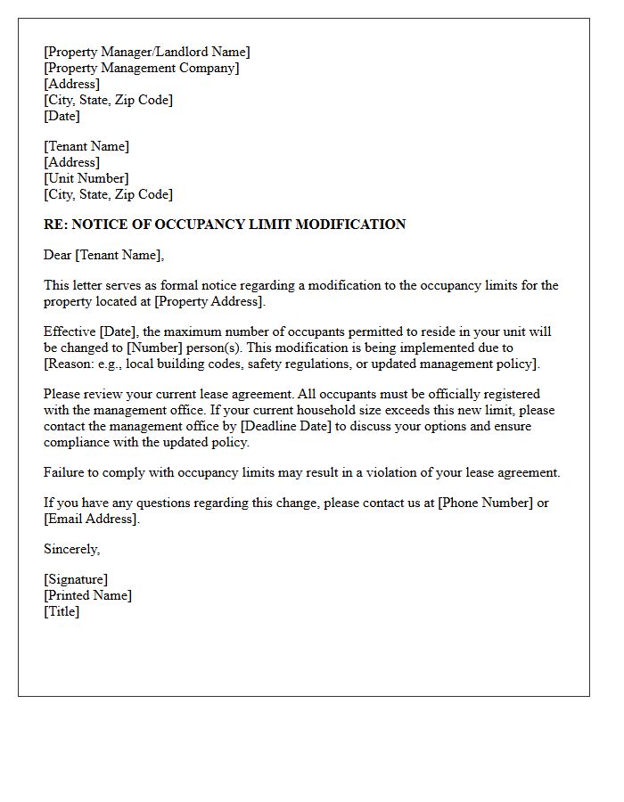 Occupancy Limit Modification Notice Letter