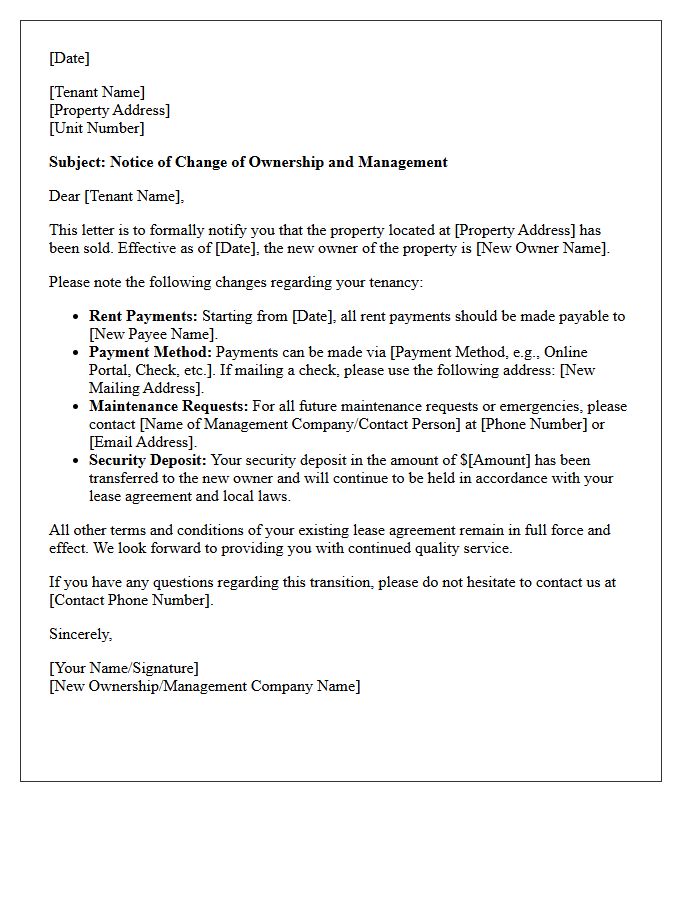 Tenant Notification of New Ownership Letter