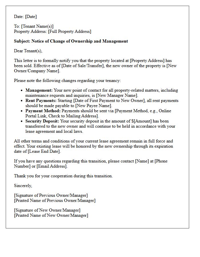 Landlord Transition and Ownership Change Letter