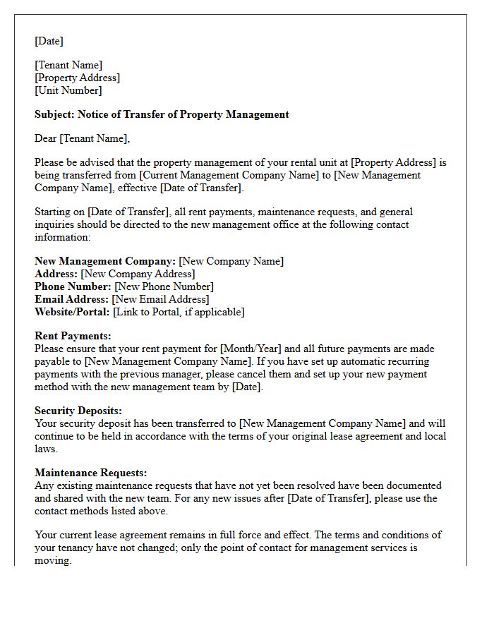 Transfer of Property Management Letter