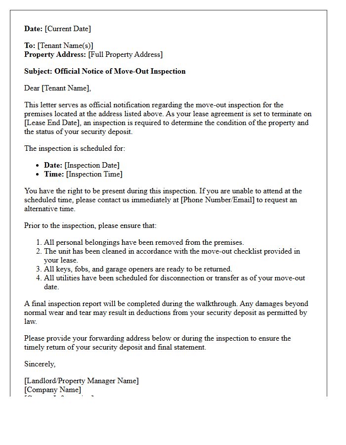 Official Notice of Move-Out Inspection Letter