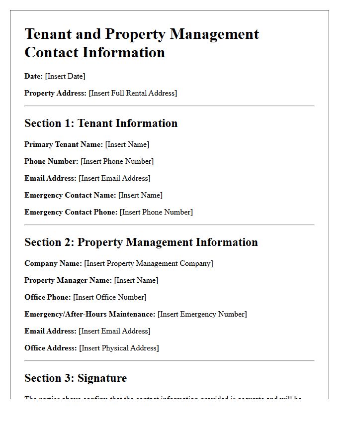 Tenant and Property Management Contact Information