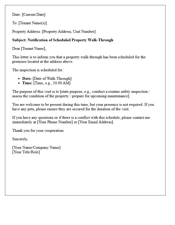 Scheduled Property Walk-Through Date and Time