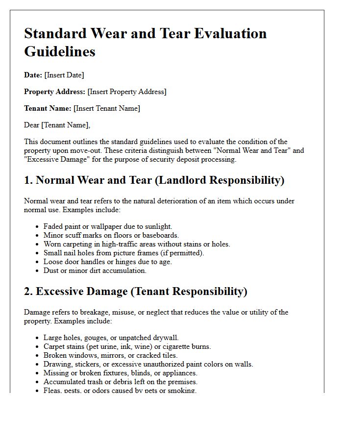 Standard Wear and Tear Evaluation Guidelines