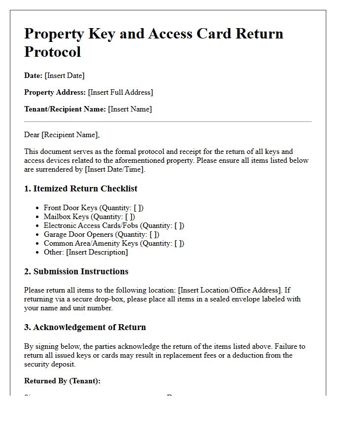 Property Key and Access Card Return Protocol
