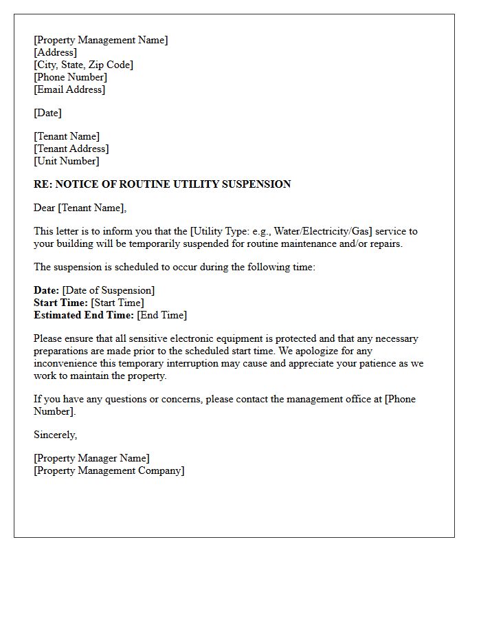 Property Management Routine Utility Suspension Letter