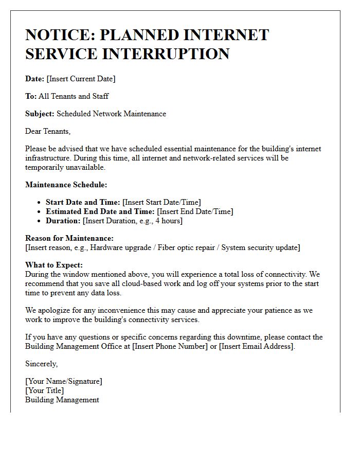Office Building Planned Internet Service Interruption Letter