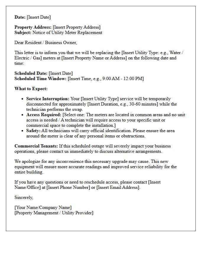 Mixed-Use Property Utility Meter Replacement Letter