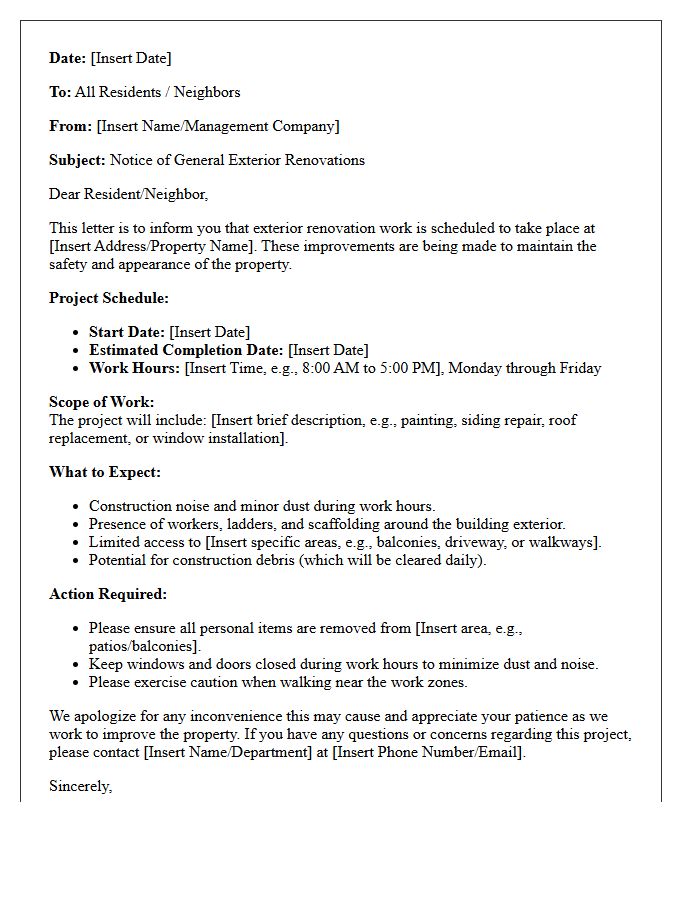 General Exterior Renovation Notice Letter