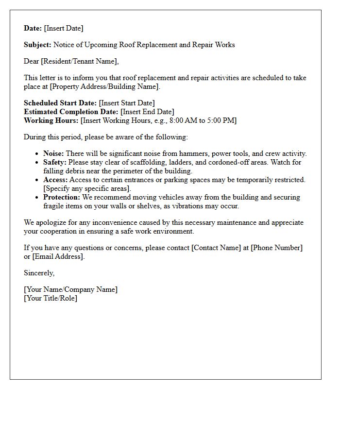Roof Replacement and Repair Notice Letter