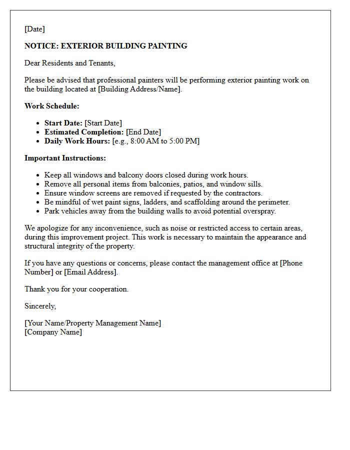 Exterior Building Painting Notice Letter