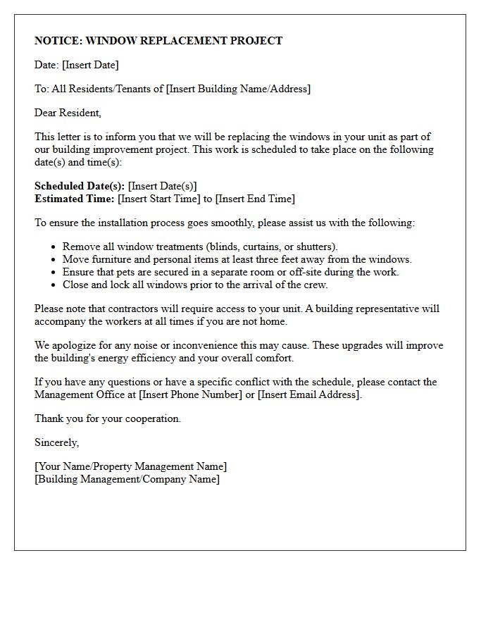 Building Window Replacement Notice Letter