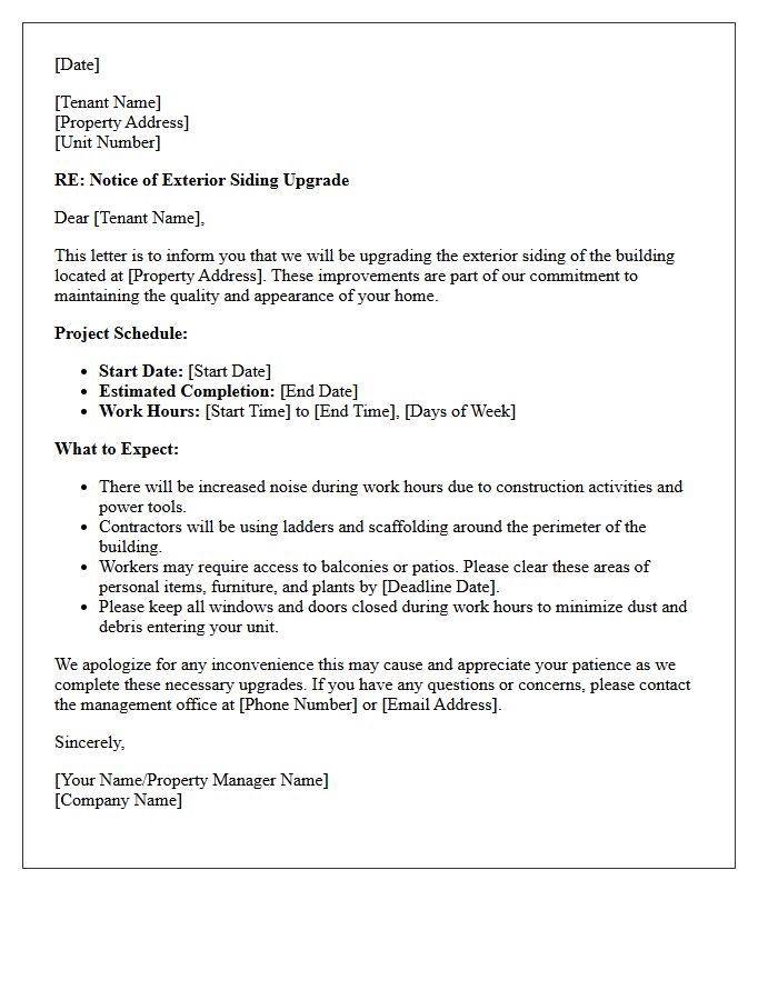 Exterior Siding Upgrade Notice Letter