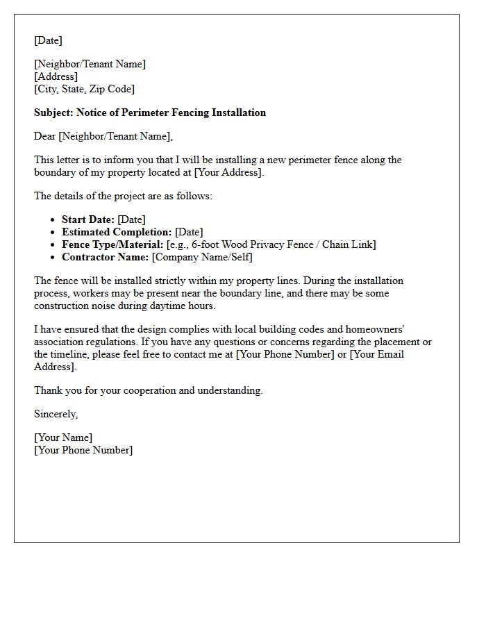 Perimeter Fencing Installation Notice Letter