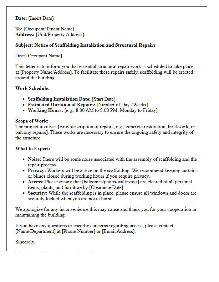 Scaffolding and Structural Repair Notice Letter