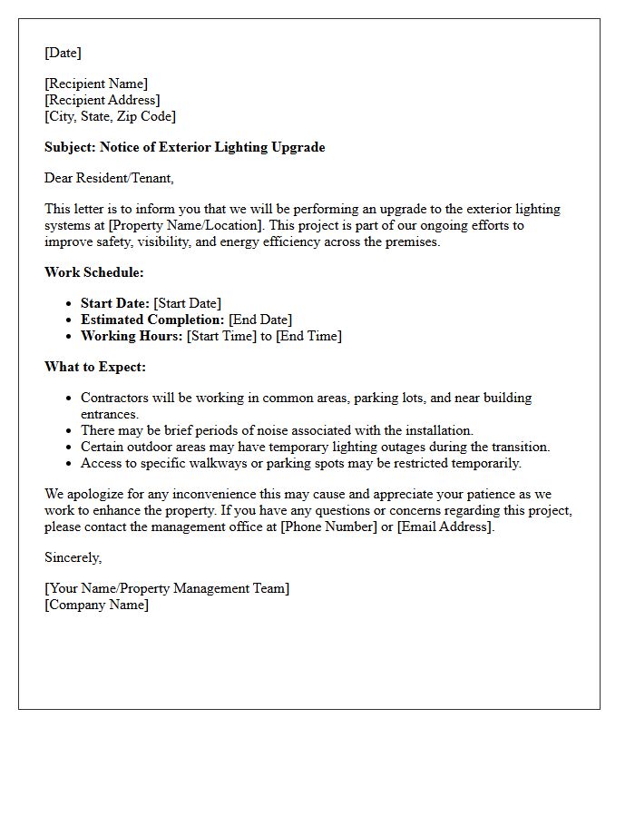 Exterior Lighting Upgrade Notice Letter