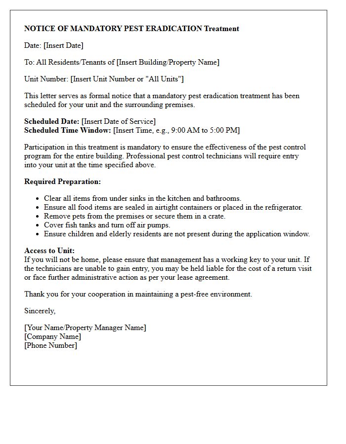 Advance Notice Letter For Mandatory Pest Eradication