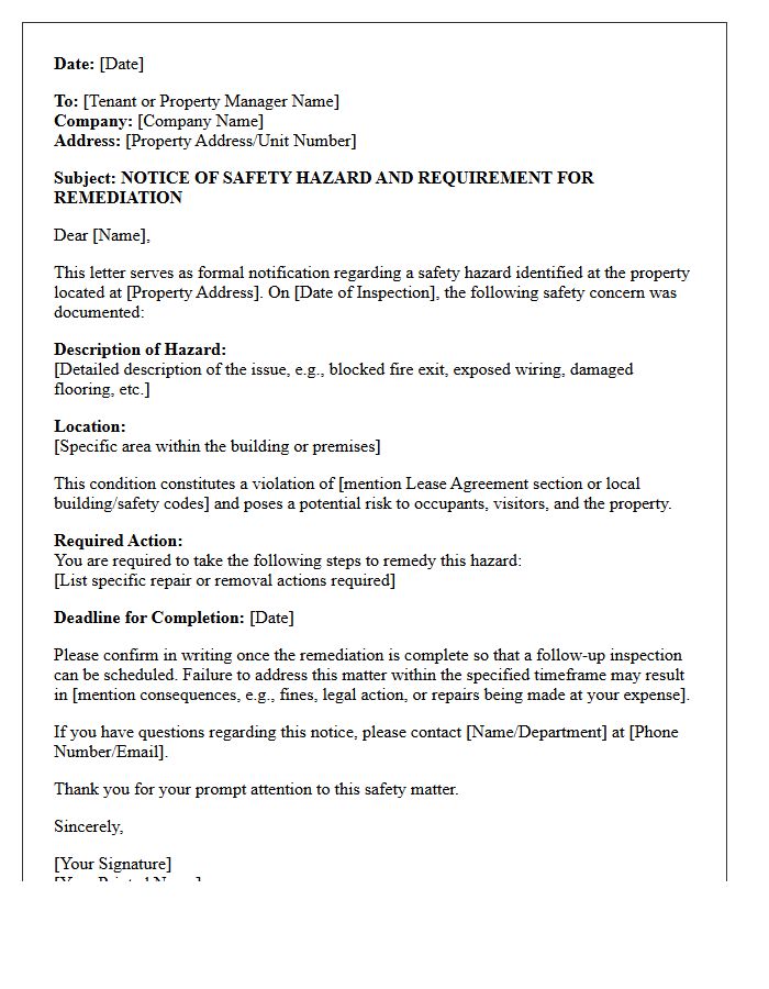 Commercial Property Safety Hazard Remediation Letter