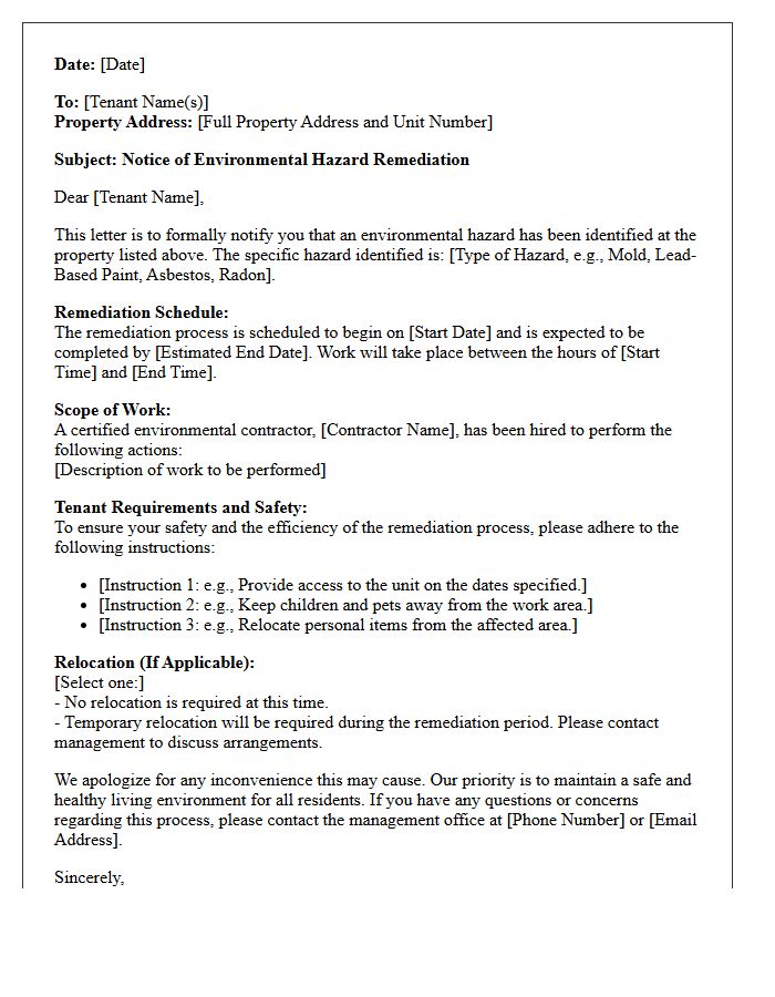Property Management Environmental Hazard Remediation Letter
