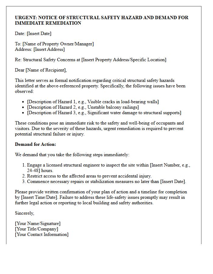 Urgent Structural Safety Hazard Remediation Letter