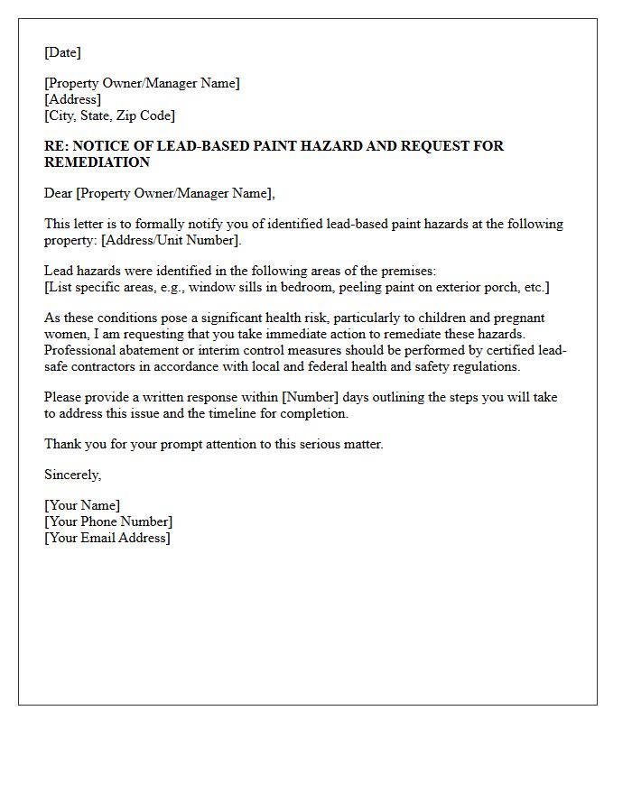 Lead Paint Health Hazard Remediation Letter