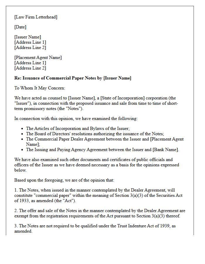 Commercial Paper Securities Exemption Opinion Letter